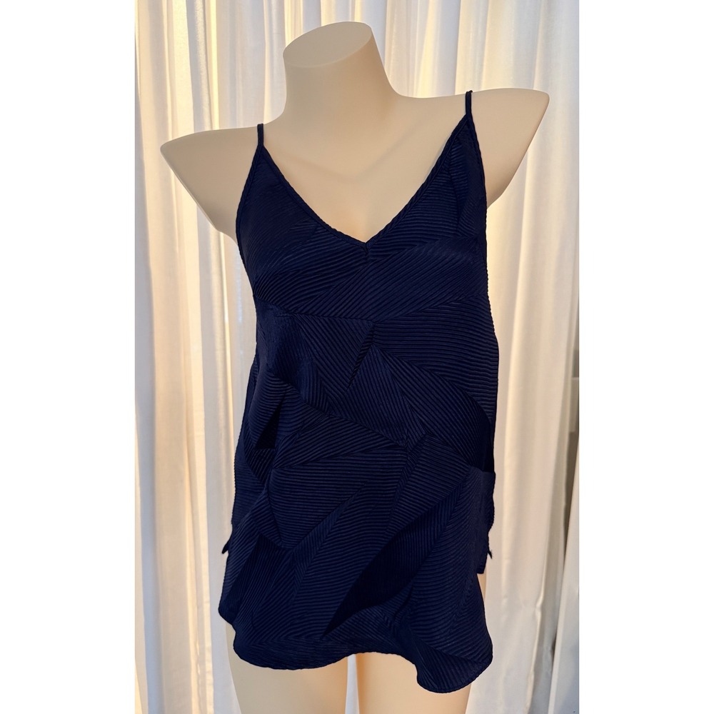 Floreat Anthropologie Navy Blue Pleated Textured Camisole Tank Top XS